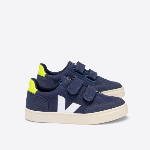 Veja V-12 Velcro Canvas Kids Trainers Navy UK 89674